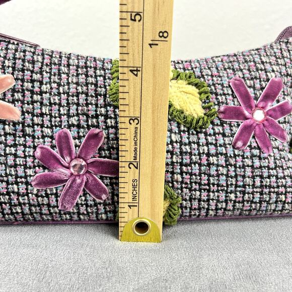 Vintage Womens Embroidered Rhinestone Velvet Floral Shoulder Bag Purse Boho - Picture 12 of 13